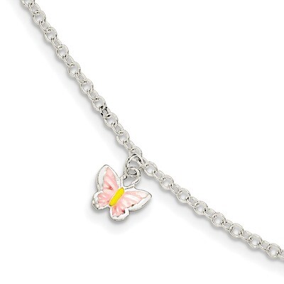 Children&#39;S Enameled Butterfly with 1.5 Inch Ext. Bracelet Sterling Silver QG3506-5.5, MPN: QG3506-5…