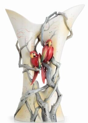 Franz Porcelain Parrots Paradise Vase With Wooden Base Limited Edition 588 FZ01996, MPN: FZ01996,