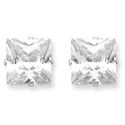 9mm Square Diamond 4 Prong Stud Earrings Sterling Silver QE7505, MPN: QE7505, 883957532943