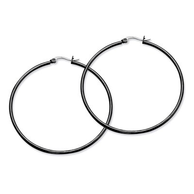 Black IP plated 60mm Hoop Earrings - Stainless Steel SRE570 by Chisel, MPN: SRE570, 191101499135