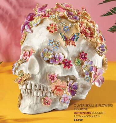 Jay Strongwater Oliver Skull &amp; Flowers Figurine SDH1970-289, MPN: SDH1970-289, 848510043045
