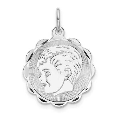 Scalloped Engravable Boy Circle Disc Charm Sterling Silver QM307/18, MPN: QM307/18,