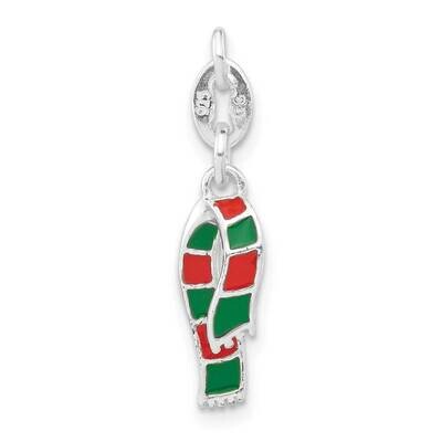Enameled Christmas Scarf Charm Sterling Silver Polished QC8612, MPN: QC8612, 191101525032