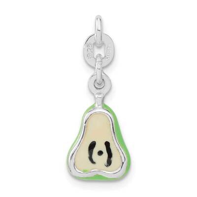 Enameled Pear Charm Sterling Silver Polished QC6140, MPN: QC6140,