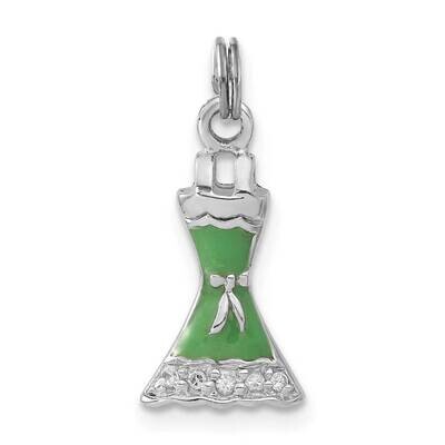 CZ &amp; Green Enameled Dress Charm Sterling Silver Polished QC6174, MPN: QC6174,