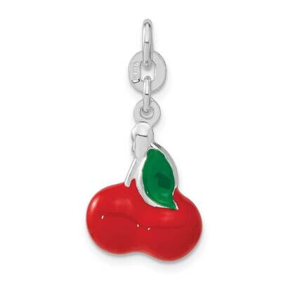 3-D Polished Enameled Cherries Charm Sterling Silver QC6139, MPN: QC6139,