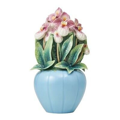 Franz Porcelain Meeting Happiness Silver Slipper Orchid Design Sculptured Figurine FZ03871, MPN: FZ…