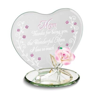 Glass Baron WONDERFUL MOM with Pink Flower Glass Figurine GM24948, MPN: GM24948, 708873045486