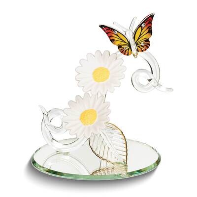 Glass Baron Two Daisies with Butterfly Glass Figurine GM24965, MPN: GM24965, 708873045943
