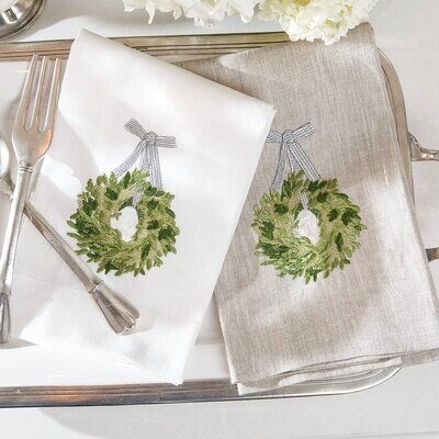 Crown Boxwood Wreath Linen Towel Multi Set of 4 T1039