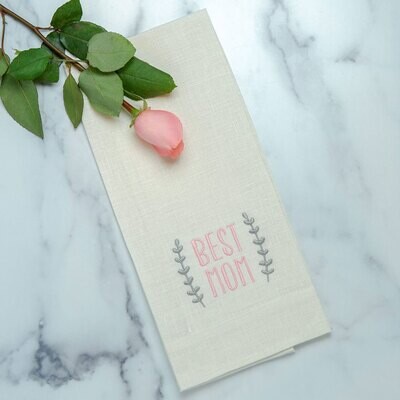Crown Best Mom Linen Towel Pink Grey Set of 4 T602