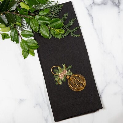Crown Christmas Ornament Linen Towel Black Set of 4 T524