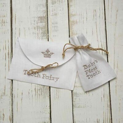 Crown First Tooth Linen Bag Set Taupe Tooth1