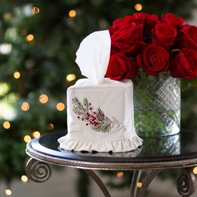 Crown Natale Sprig Velvet Tissue Box Cover Cream TB870