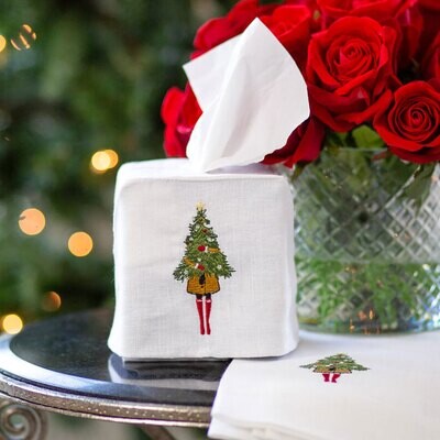 Crown Holiday Girl Linen Tissue Box Cover White TB1023