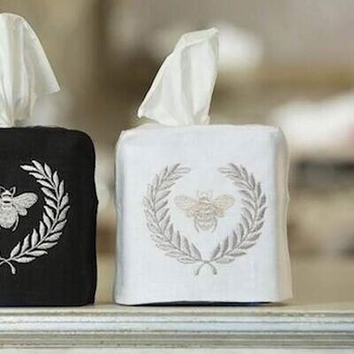 Crown Bumble Bee Linen Tissue Box Cover White Two-Tone TB101