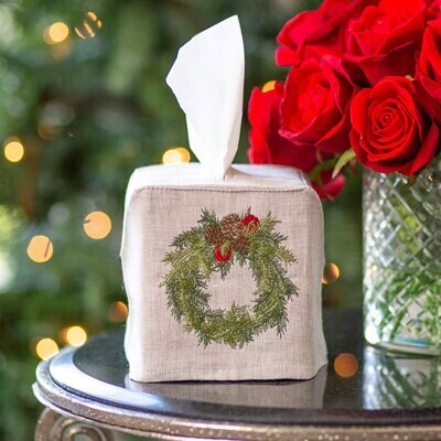 Crown Juniper Wreath Tissue Box Cover Flax TB259