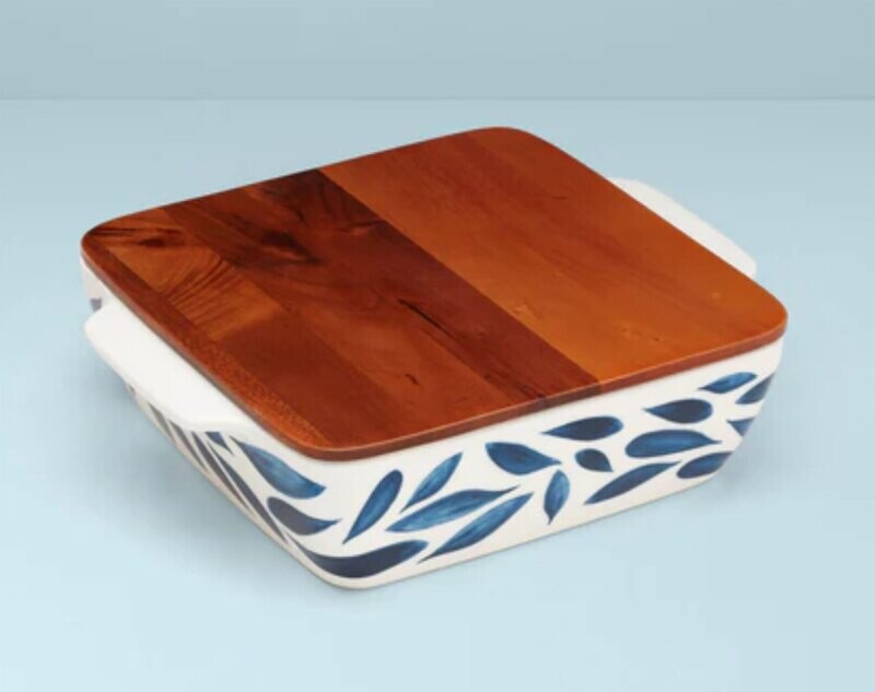 Lenox Blue Bay Square Baker with Wood Lid 894649