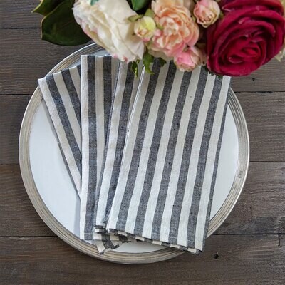 Crown Black Stripe Washed Linen Napkin Set of 4 NS704