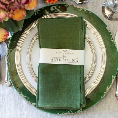 Crown Washed Linen Napkin Set Evergreen NS301
