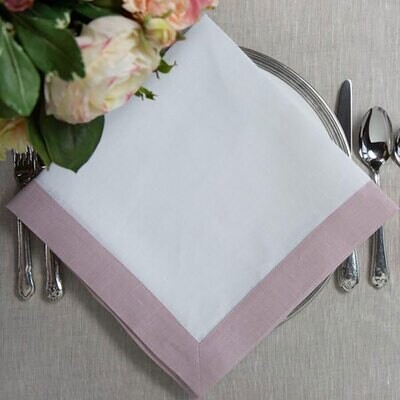 Crown White with Dusty Pink Frame Large Napkin Set of 8 NLG805