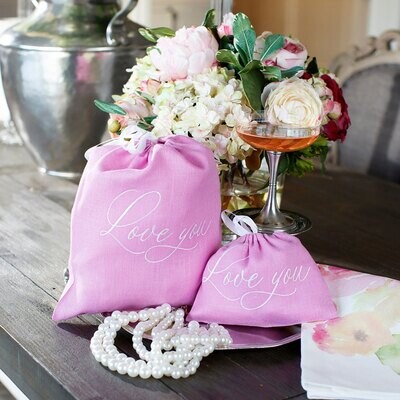Crown Love You Linen Gift Bag Rose Pink White Set of 4 GBS736