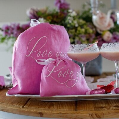 Crown Love You Linen Gift Bag Rose Pink White Set of 4 GBL736