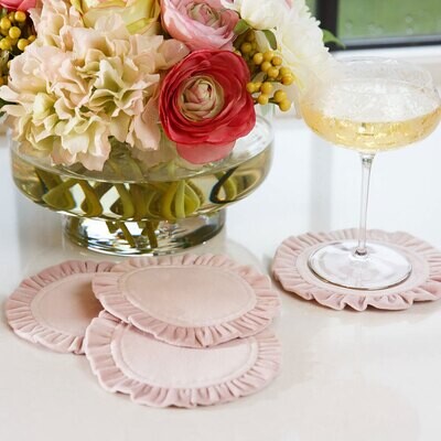 Crown Round Ruffle Velvet Cocktail Napkin Set of 4 Dusty Pink C827