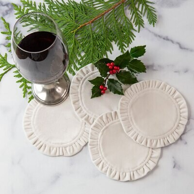 Crown Round Ruffle Velvet Cocktail Napkin Set of 4 Cream C825