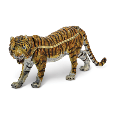 Large Bengal Tiger Trinket Box Enamel on Pewter by Jere, MPN: BJ2107, 191101595301