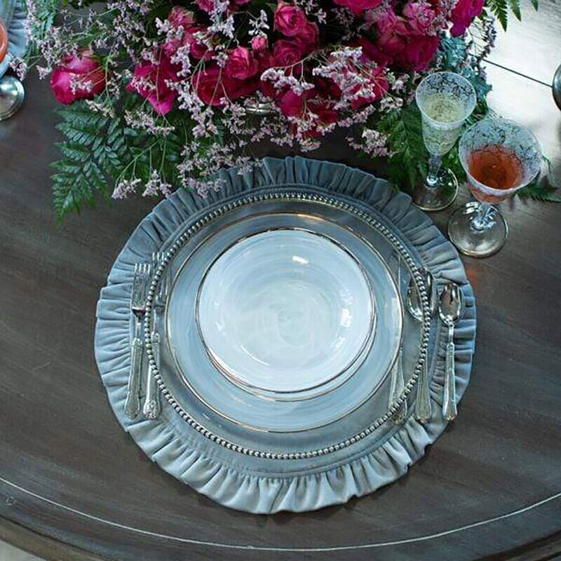 Crown Velvet Round Placemat with Ruffle Grey Set of 8 P835