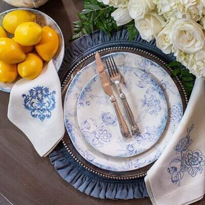 Crown Velvet Round Placemat with Ruffle French Blue Set of 8 P827