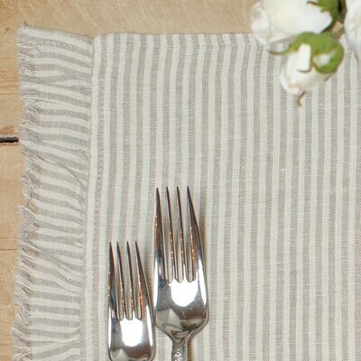 Crown Flax Stripe Linen Placemat with Fringe Set of 8 P750