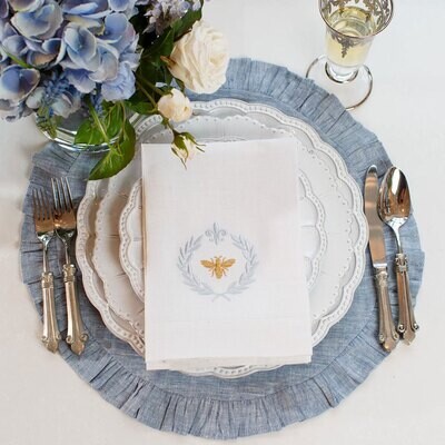 Crown Round Linen Placemat with Ruffle Set of 8 P620