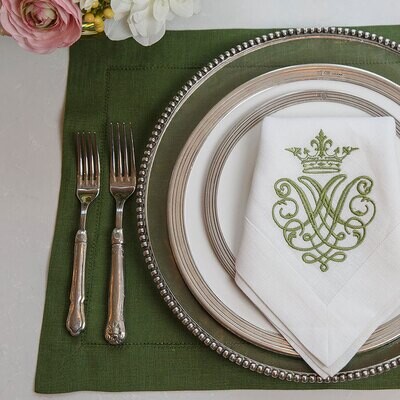 Crown Hemstitch Linen Placemat Evergreen Set of 8 P310