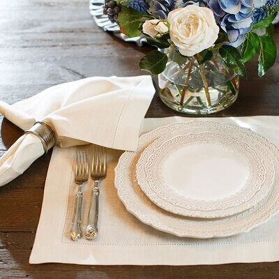 Crown Hemstitch Linen Placemat Cream Set of 8 P610