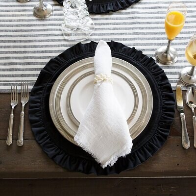 Crown Velvet Round Placemat with Ruffle Black Set of 8 P510