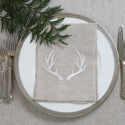 Crown Antler Linen Tri-Fold Napkin White Set of 8 FT254