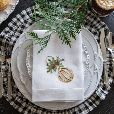 Crown Christmas Ornament Tri-Fold Napkin White Set of 8 FT124