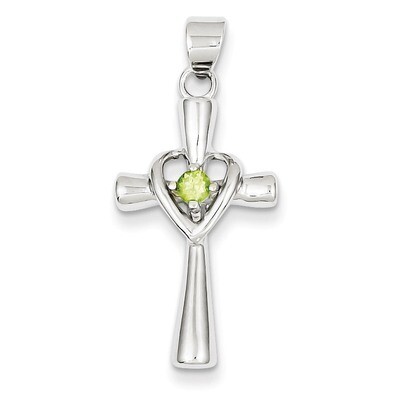 Peridot Heart Cross Pendant Sterling Silver QC5391, MPN: QC5391, 191101561030