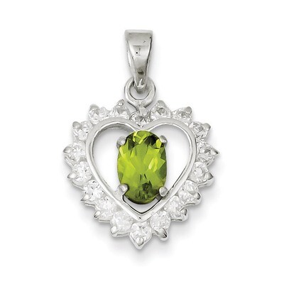 Peridot &amp; Diamond Pendant Sterling Silver QC2210, MPN: QC2210, 815479012382