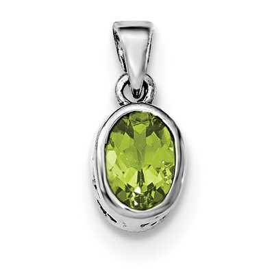 Peridot Oval Pendant Sterling Silver Rhodium-plated Polished QP4553PE, MPN: QP4553PE,