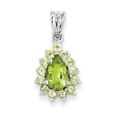 Peridot Pear-shaped Pendant Sterling Silver Rhodium QDX840, MPN: QDX840, 883957489261