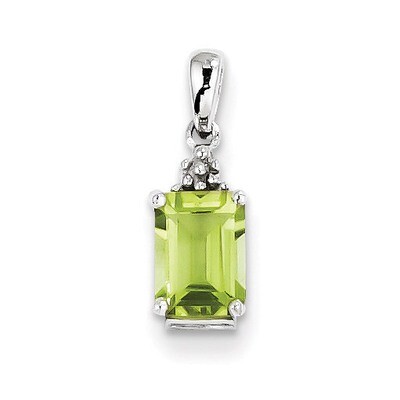 Peridot &amp; Diamond Pendant Sterling Silver Rhodium QDX817, MPN: QDX817, 883957559261