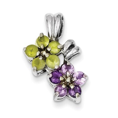 Amethyst &amp; Peridot Floral Pendant Sterling Silver QC3042, MPN: QC3042, 883957907581