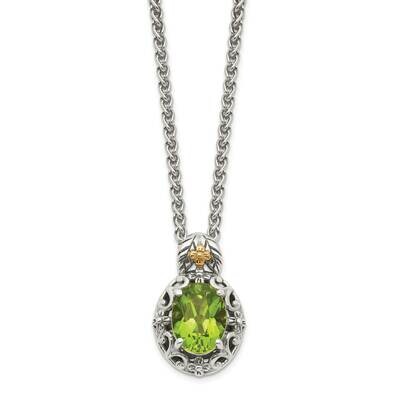 Peridot Pendant Sterling Silver with 14k Gold Accent QTC1653, MPN: QTC1653, 883957233758