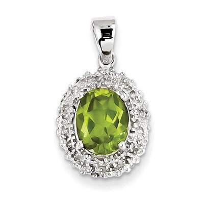 Peridot &amp; Diamond Pendant Sterling Silver Rhodium QDX838, MPN: QDX838, 883957433776