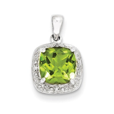 Peridot &amp; Diamond Pendant Sterling Silver Rhodium QDX802, MPN: QDX802, 883957479965