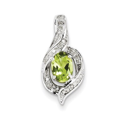 Peridot Oval Pendant Diamond Sterling Silver QP3052PE, MPN: QP3052PE, 883957481395