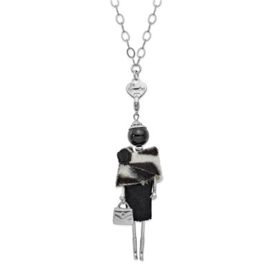 Onyx Black and White Fur Doll Charm with Chain Le Amiche Silver-tone by Jere, MPN: JDN105-31,